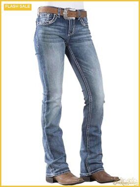 Women's Mid Rise Bootcut Jeans Stretchy Straight Leg Denim Pants
